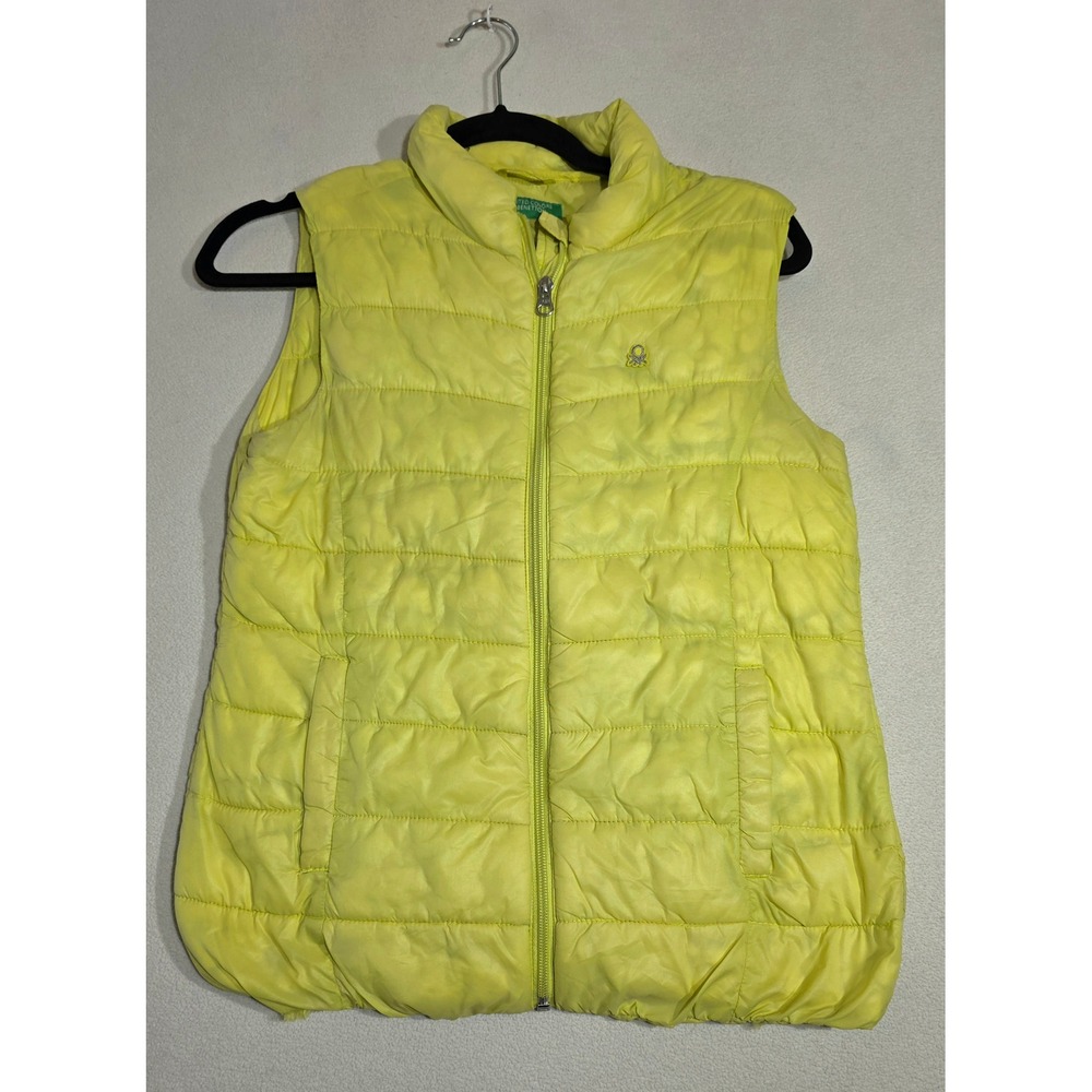 United Colors of Benetton Neon Greengrg Puffer Vest Quilted Zip Up Large